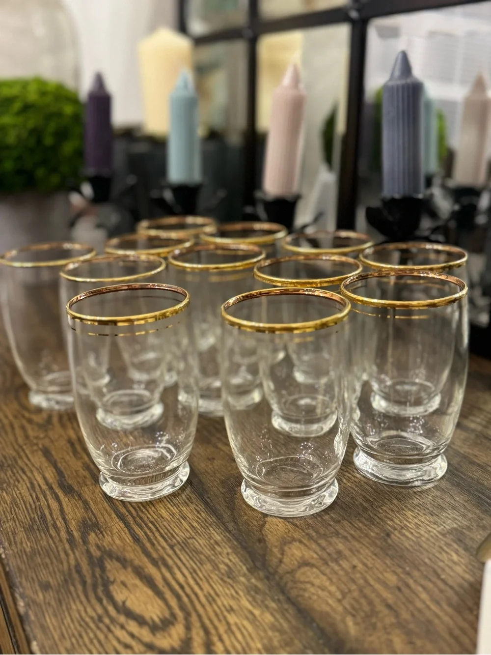 12 + 1 Free Vintage Anchor Hocking  Footed Tumbler Gold Edge & Hairline juice